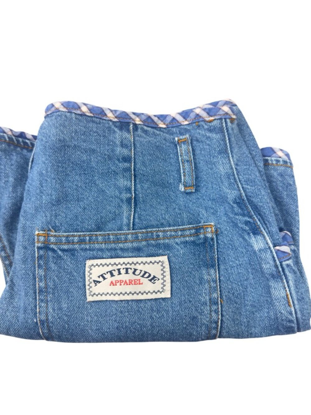 Vintage Retro High-Waisted Denim Shorts With Plaid Trim & Button Fly -Size 11/12 - Picture 2 of 11